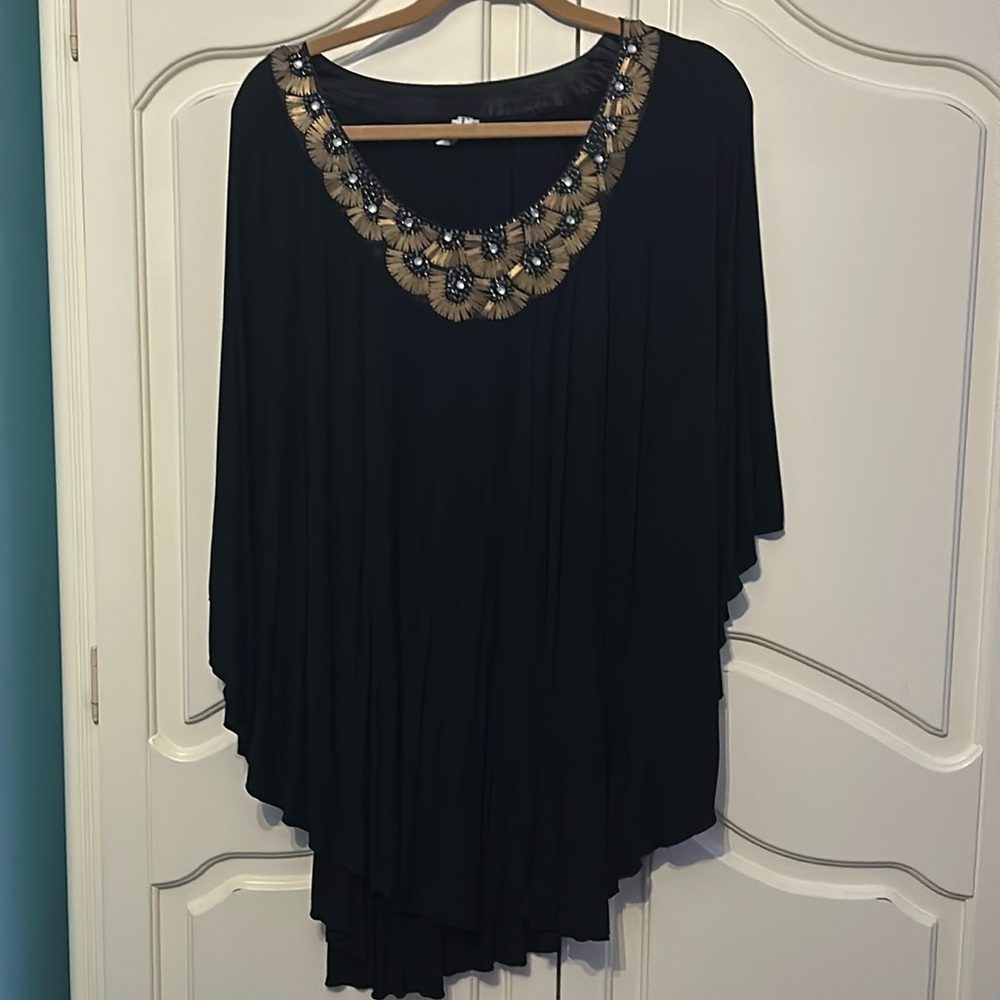 Kenneth Cole New York Black Beaded Brass Embellished Blouse / Top XL
